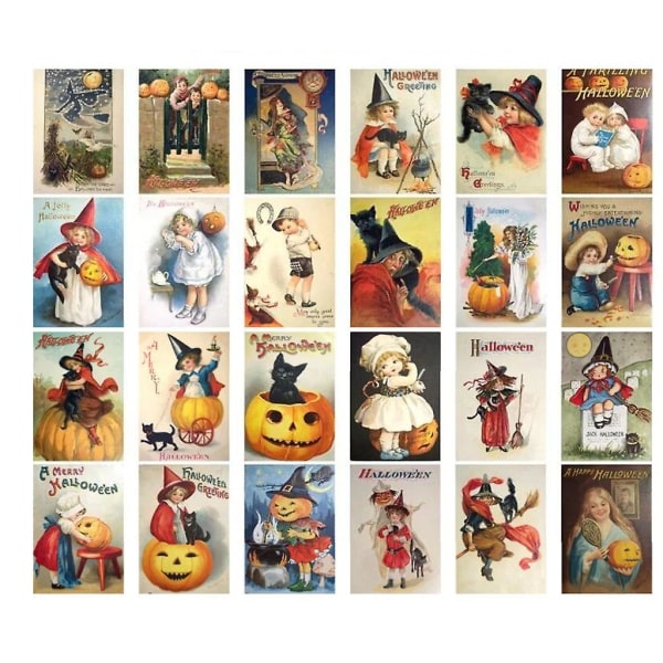 2023 Vintage Halloween-vykort 24st pumpa-skrivkort Dekorativa Halloween-presentkort Tomt anteckningskort för skolan (FMY)