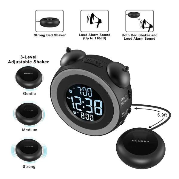 Loud Dual Alarm Clock With Bed Shaker, Vibrating Alarm Clock For Heavy Sleepers Or Hearing Impaired  (FMY)