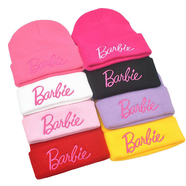Ny Barbie Broderad Stickad Mössa För Kvinnor Vinter Varma Mössor Fritidsmössor  (FMY) Watermelon red