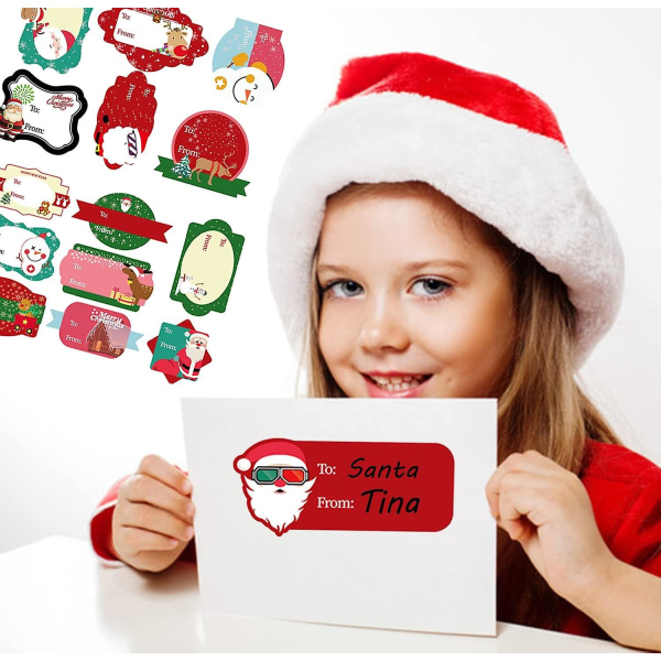 100 itseliimautuvaa joululahjatarraa, jotka sopivat ihanteellisesti korteille, kirjekuorille ja lahjakasseille (FMY)