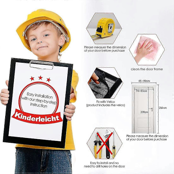 Myggnät Magnetisk Dörr 120x210 cm (47x83 tum) Myggnätsgardin Självstängande Flugnät, Vit (FMY)