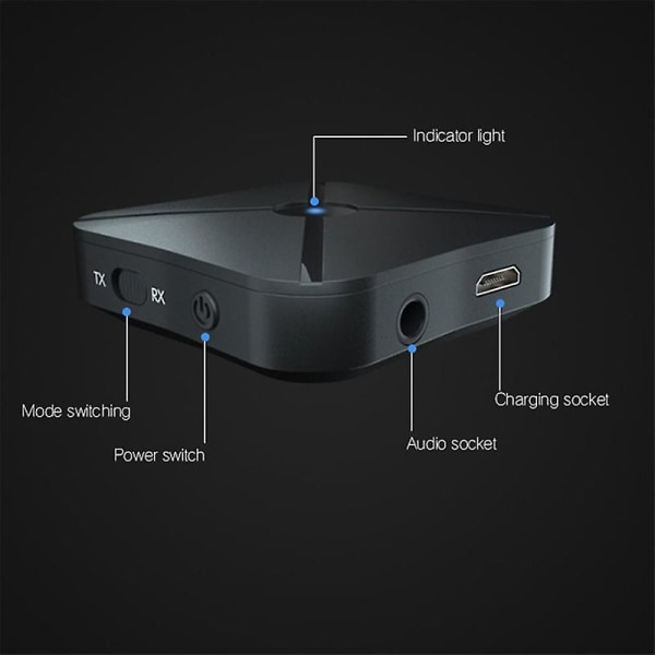 2 i 1 trådlös Bluetooth 5.0 ljudsändare mottagare 3,5 mm Aux Rca trådlös musikljudadapter med mikrofon för bil-pc-tv (FMY)