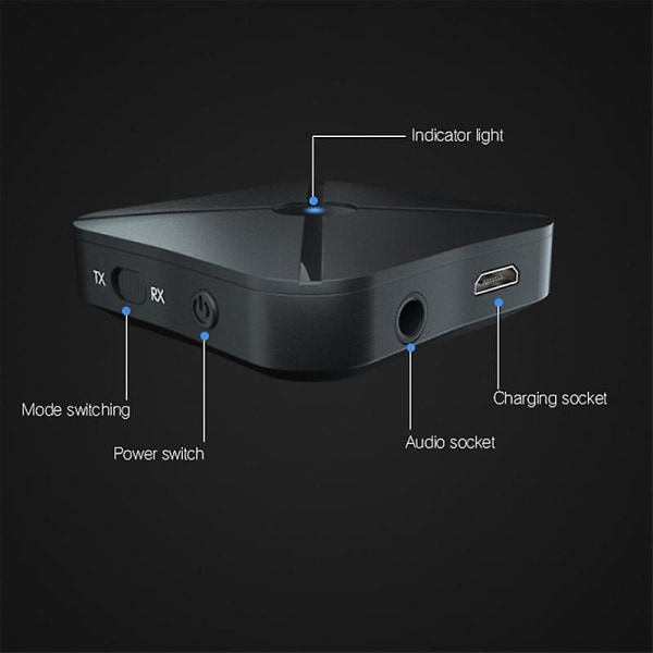 2-in-1 Langaton Bluetooth 5.0 -äänenlähetin ja -vastaanotin 3,5 mm Aux RCA Langaton Musiikkiäänensovitin Mikrofonilla Autolle, Tietokoneelle, Televisiolle (FMY)