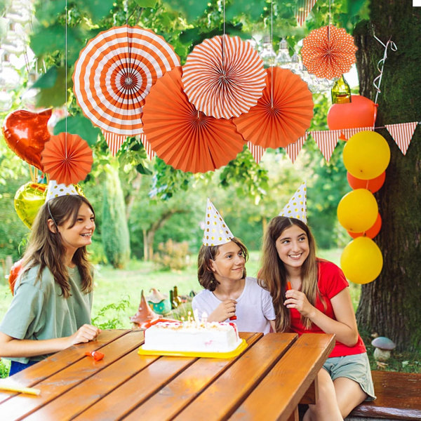 12 stk. Papirfanskæde til Fest, Fiesta Rundt Mønster Papirguirlander Dekoration Festartikler Til Nytår Babyshower (orange)  (FMY)