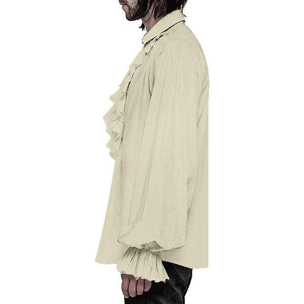 Skjorte med piratkostyme for menn Steampunk middelaldersk renessanseskjorte Gothic Ruffled Halloween Cosplay-overdeler (FMY) Beige X-Large