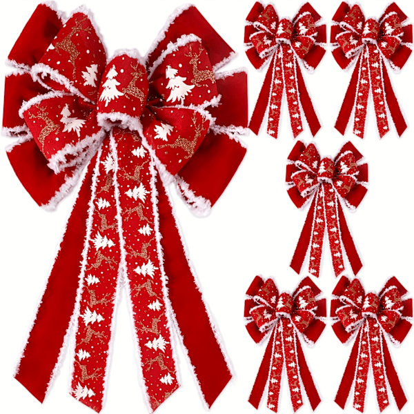 6 kpl Extra Large 26\" x 12\" Sametti Glitter Jättimäinen Joulukuusen Huippu Punainen Buffalo Hirvi Jouset Ulkokäyttöön Joululoma Koristeluun (FMY) 6 Pieces