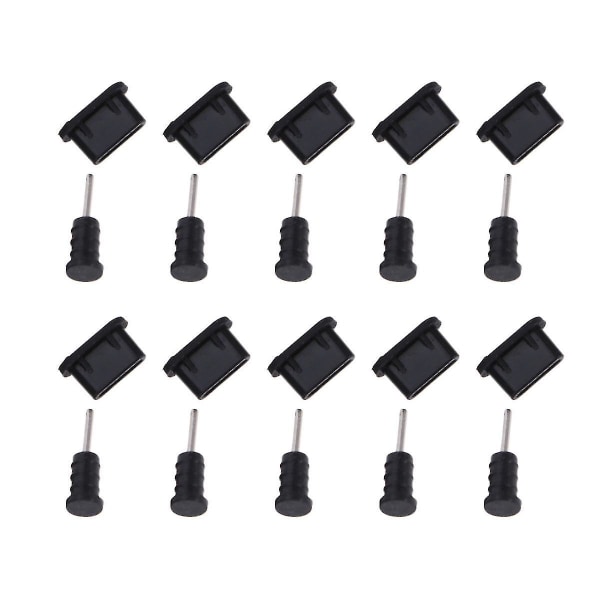 10 par USB Type C Anti Dust Protective Cover Silicon Port Plug Cover (sort) (FMY)