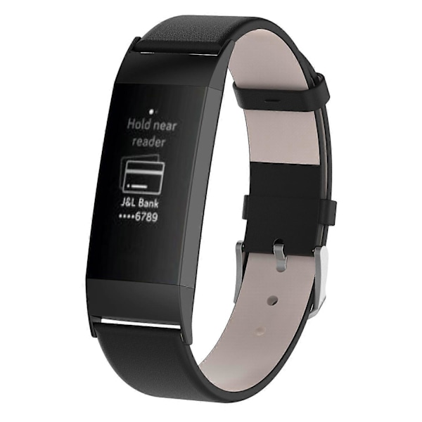 Til Fitbit Charge 4/3 Ægte Læder Urrem med Rustfrit Stål Spænde (FMY)