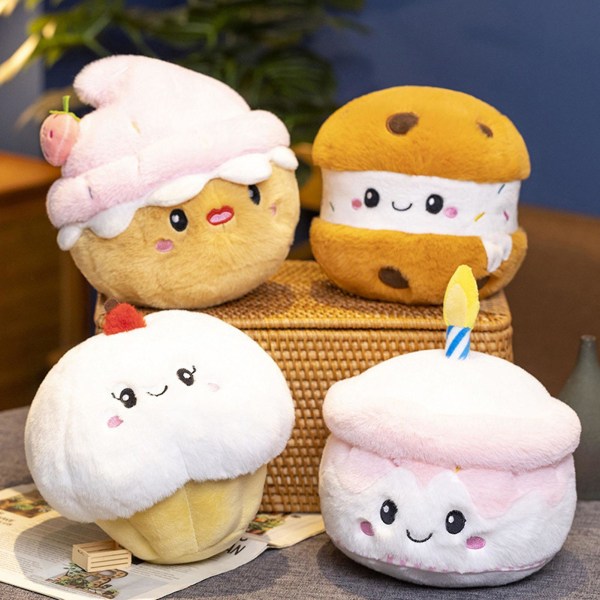 Plush Leksak Tårta med Cartoon-Motiv Mjuk Fylld Dock Kudde Söt Bröd Dessert Tårta Dock Plushies Ornament (FMY) D