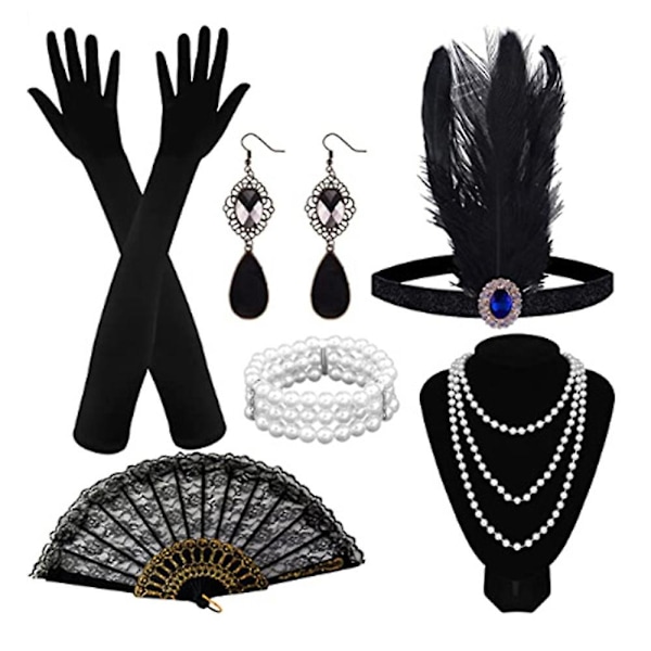 1920-luvun Naisten Flapper-Asusteet Gatsby-Puku Asusteet Sarja 20-luvun Vintage Party Flapper Pääpanta Helmikaulakoru Rannekoru Korvakorut Hanskat (FMY) F
