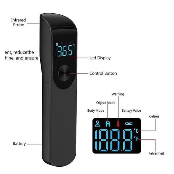 Pandetermometer, 3 i 1 digital LCD-skærm, feberalarm, læse- og hukommelsesfunktion (FMY) Black