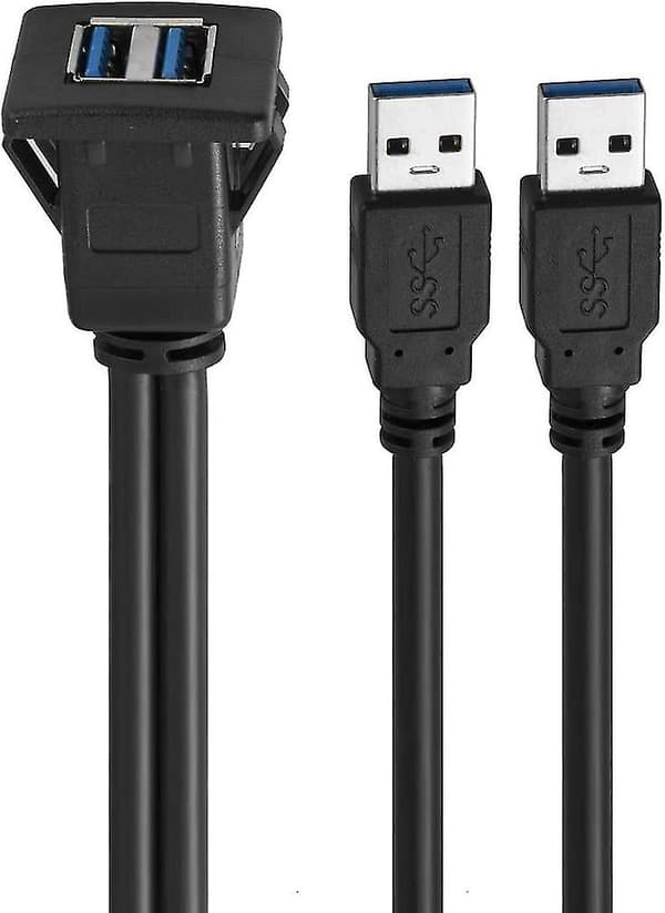 USB-panel Flush Mount-kabel USB 3.0 Forlengelse Dash Mount Flush Mount Panel Mount-kabel for bil båt motorsykkel (kvadratisk dobbel USB 3.0 1m Cisea (FMY)