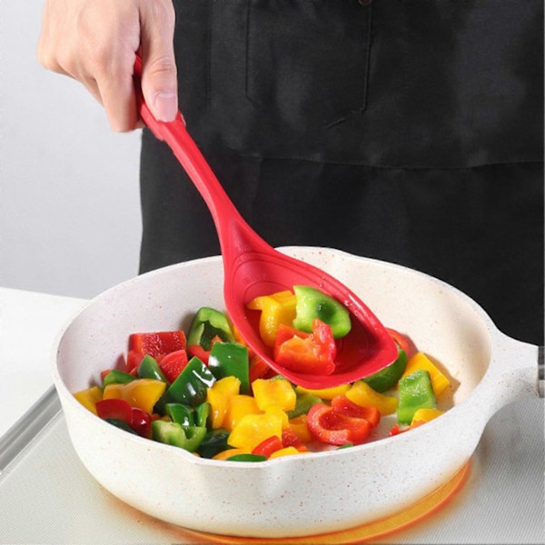 2 stk./sæt Stort Silikone Madlavningsske Spatel Sæt Non-Stick Slidske Massiv Ske Sæt Hængende Hul Design Varmebestandig Ske Køkkenredskaber (FMY) Red