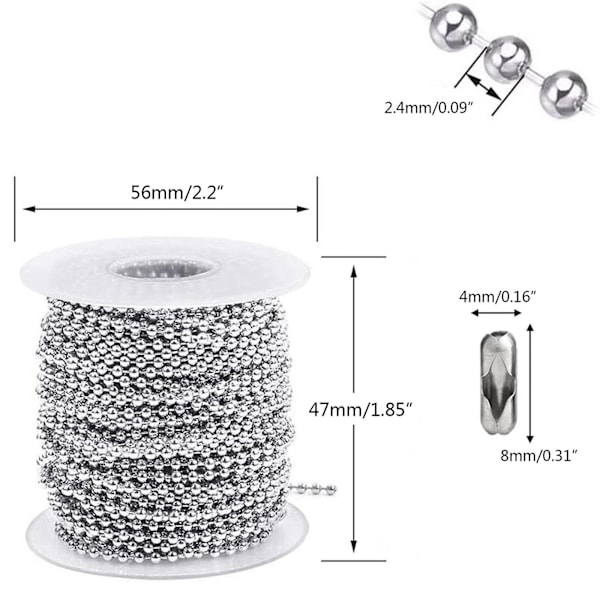 33ft rostfritt stål kulkedjor pärlad halsband Diy små kulkedjor hållbara  (FMY)