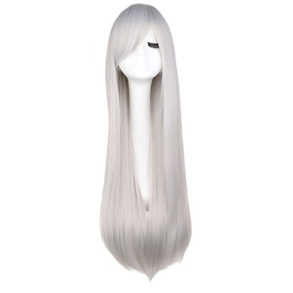 Wekity 80 cm smuk charmerende cosplay paryk med lige hår, sølv hvid, wz-1244 (FMY)