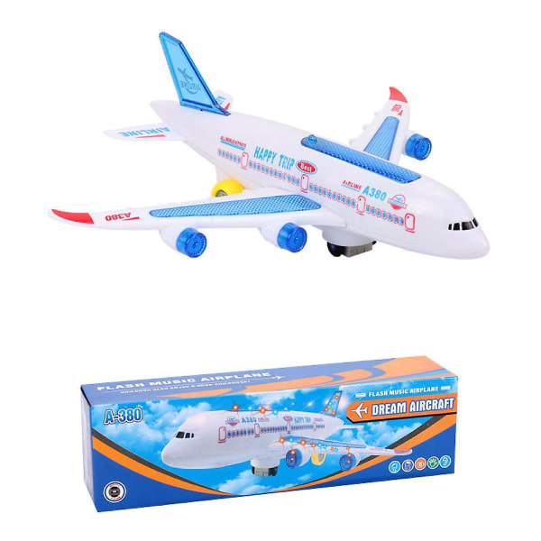 Flylegetøj til børn, Bump And Go Action, Toddler Legetøjsfly med LED-blinkende lys og lyde til drenge og piger 3 -12 år (airbus A380) (FMY)