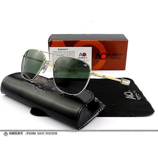 Flygsolglasögon för Män Kvinnor Utomhus Körglasögon Pilot Amerikansk Armé Militär Optiska Ao Solglasögon Glasögon Oculos De Sol  (FMY) gold-green Original Box