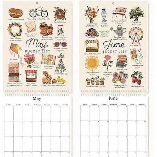 2025 Bucketliste-kalender, 2025 12 måneders veggkalender, 2025 veggkalender med gjøremålsliste og notater, 2025 kalender for planlegging eller organisering (FMY) 1pc