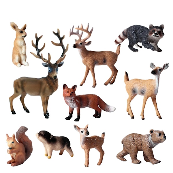 10 stk. Simulerede Skovdyrmodeller Elg/ræv/hjort/egern/brun bjørn Miniaturefigurer Ornament Realistisk Vildt Dyr Statisk Model Børn  (FMY)