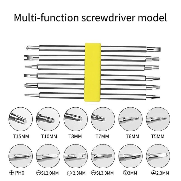 6-i-1 multifunktionel magnetisk skruetrækkersæt præcisions magnetiske hex torx slotted stjernespidser reparationsværktøjssæt (FMY)