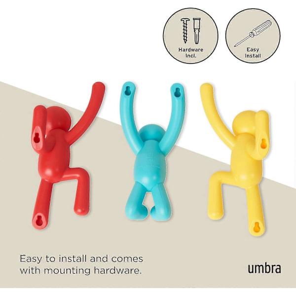 318165-022 Buddy Væghængte Krog  Dekorative Væghængte Frakkekroge, Sæt af 3, Lyse Multifarvede, 25,4 cm L x 19,1 cm B x 7,6 cm H Assorterede  (FMY)