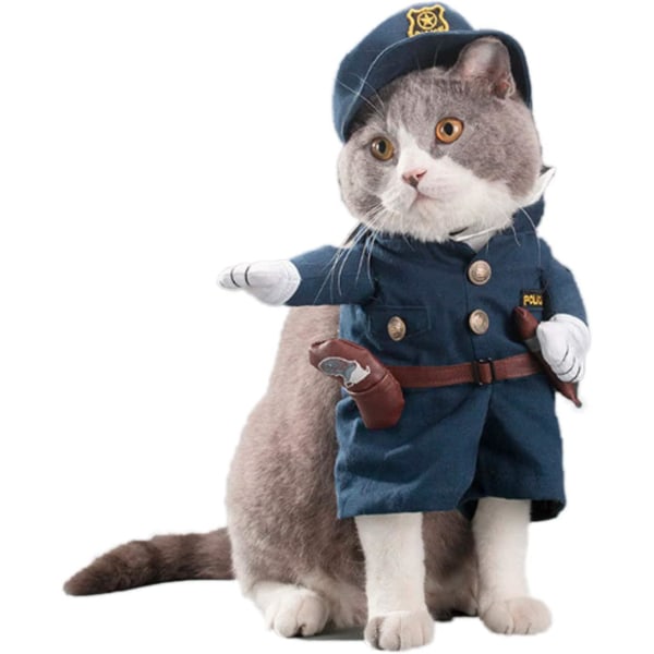 Rolig husdjursdräkt, Ptn husdjurskläder Katthund Cosplay Polis Rolig kostym, cool polisdräkt med hatt för katthund (under 15 kg)