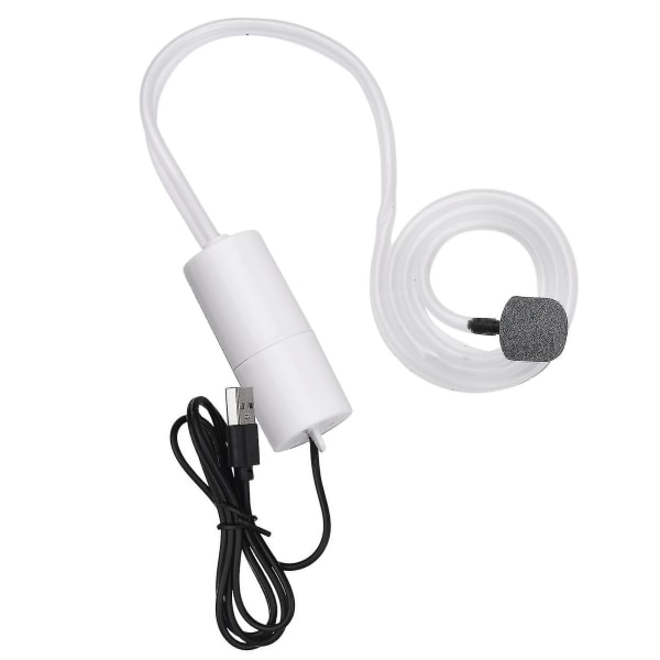 Akvarium USB luftpump Liten syrepump med 2 luftstensrör Hängande spänne för akvarium utomhusfiske (FMY) White With 2 Air Stone