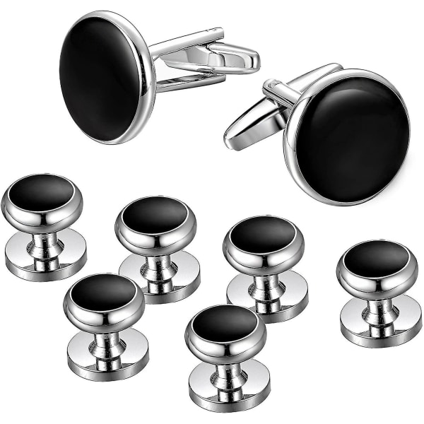 Miesten kalvosinnapit ja nappisetti set Classic Black & Silver Match