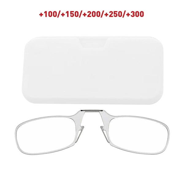 Ultratynde optiske læsebriller og etui Mini næseklemme 1.0,1.5,2.0,2.5,3.0 Unisex (FMY) White