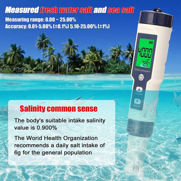 5 i 1 Professionell Multi-parameter Combo Testmätare PH/EC/TDS/Salthalt/Termometer Digital (FMY) multicolor