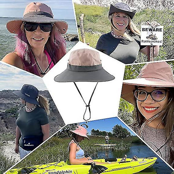Dam sommar solhatt bred brätte utomhus UV-skydd hatt hopfällbar hästsvans hink keps för strand fiske vandring  (FMY) Pink