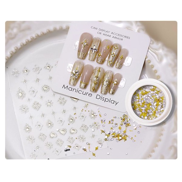 Vintage Nail Stickers Bronzing Heart Nail Decals Guld Silver Nail Art Stickers (FMY)