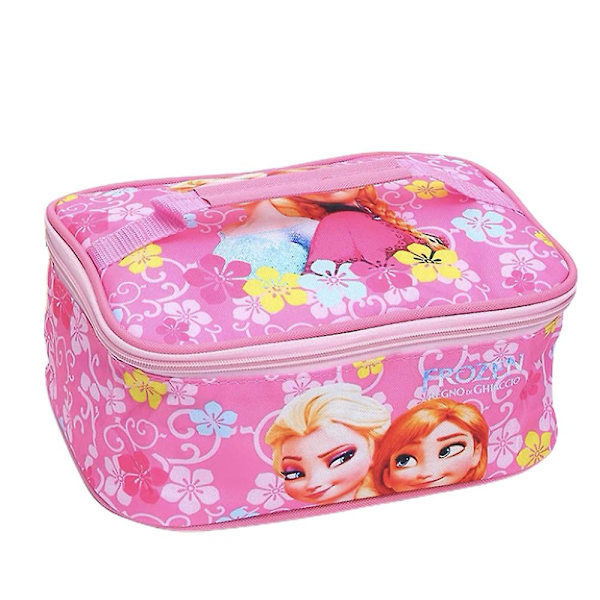 Lasten piirretty lounaslaukku Söpö eristetty lounaslaatikko Säiliö Uudelleenkäytettävä viileälaukku, Lasten koulupiknik Matkailu ulkona  (FMY) Frozen Pink