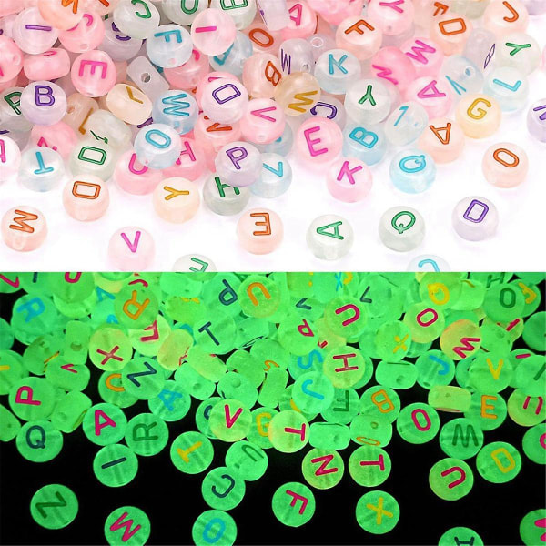 1000 st Glow Letter Pärlor Akryl Runda Letter Beads Glow In The Dark Pärlor För Armband Smycken Göra självhantverk (FMY)