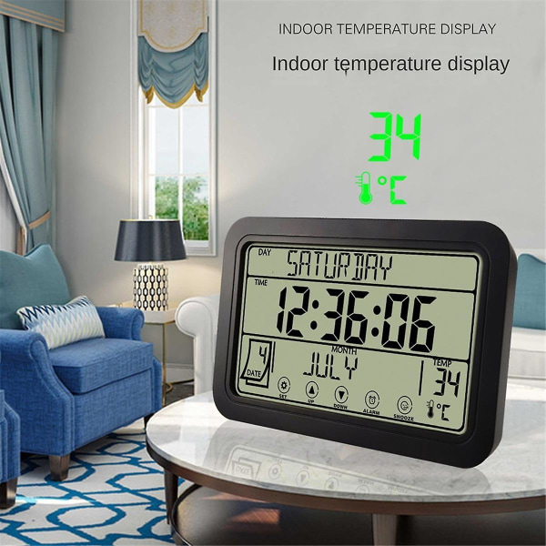 Atomklocka med trådlös utomhustemperatur inomhus, 7-tums LCD-skärm, batteridriven med högprecisionssensor (FMY)