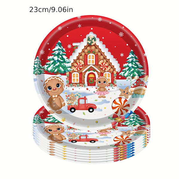 Peberkage Julefest Pakke - 69 stk. Sæt med Paptallerkener, Servietter, Kopper & Dug til 16 Gæster - Perfekt Julefest Tilbehør (FMY) gingerbread man paper plate 69pcs