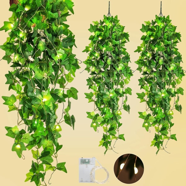 Riippuvat väärennetyt kasvit, 4 kpl keinotekoisia viiniköynnöksiä Silk Ivy, 30 Led Fairy String (FMY)