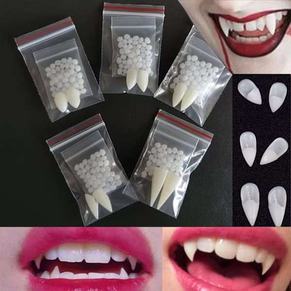 Vampyrtänder Kit - DIY Cosplay Tänder med Starkt Lim för Säker Passform, Perfekt för Halloween, Dödens Dag, Festdekorationer och Co  (FMY) 5 Sizes Each One