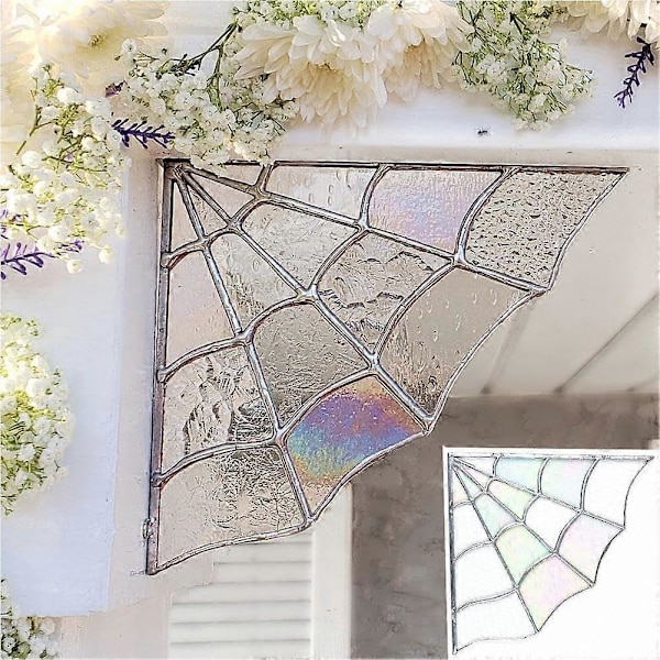 Hämähäkinseitit Stained Glass Ikkuna Seinäkoriste, Hämähäkinseitit Ovikoriste, Ovikoriste Seinäkoriste Halloween Pelottava Hämähäkinseitit Ovi Kulmamerkki (FMY) C