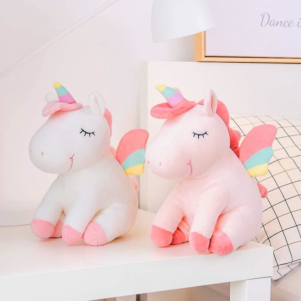 Unicorn Plysjdyr, Fyllte Dyr, Jentegave Med Regnbuevinger, Hvit, 30 cm (FMY)