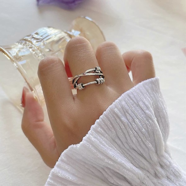925 Sterling Silver Justerbar Ångestring för Kvinnor Män Fred Fidget Spinner Ringar Retro Bröllop Löfte Tumringar för Ångest Stress Re (FMY) 7 Bead Adjustbale Ring -