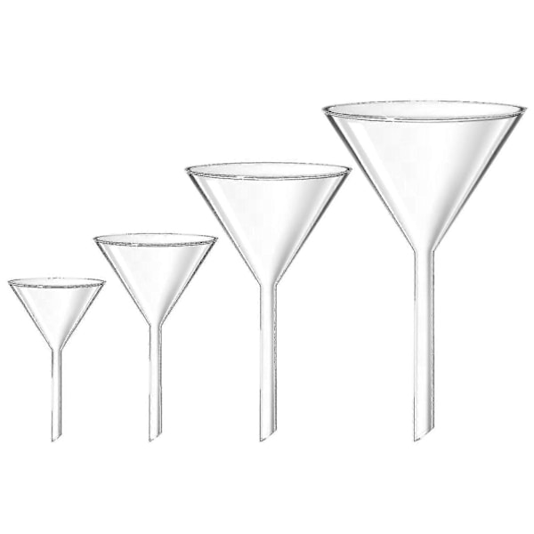 4 stk Laboratorieglass-trakter, Skoleundervisningstrakter, Kort Stilk, Eksperimenttrakter, Klare Trakter (FMY)