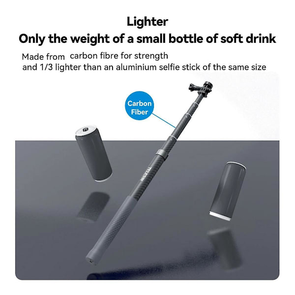 1,2 m karbonfiber selfie-stick monopod, sammenleggbar med 1/4 tommers skrue for actionkamera (FMY)