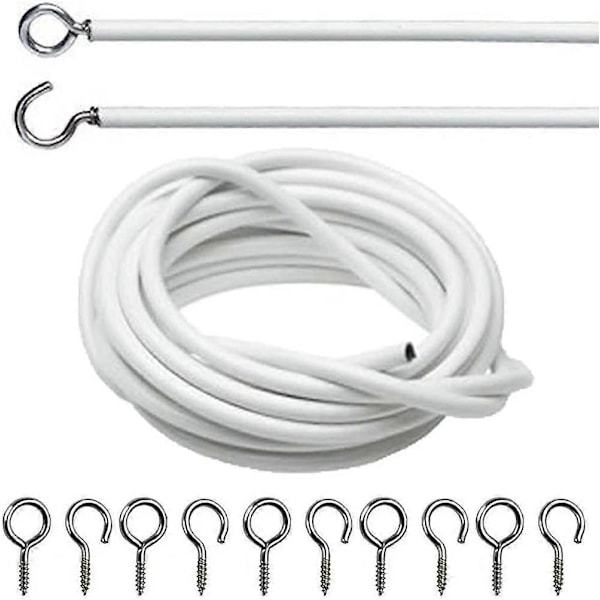 Hvid Vindue Netgardin Tråd Kabel Med 8 Kroge & 8 Øjne (3 Meter Netgardin Tråd + 8 Kroge + 8 Øjne)  (FMY)