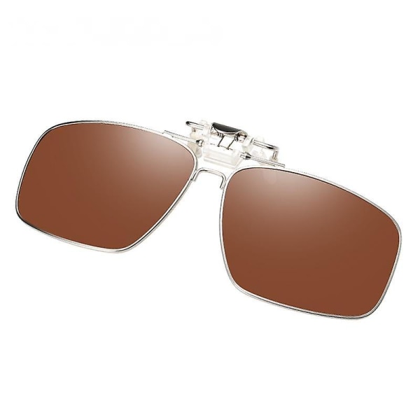 Polarisert klips på solbriller rammeløs flip-up linse for reseptbelagte briller-brun (FMY)