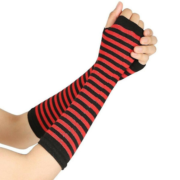 Dame håndledsvarmere luffer lange hånd fingerløse stribede handsker  (FMY) Black and Red