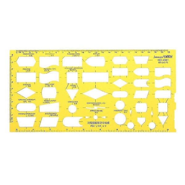 2 stk Flytskjema Flytskjema Prosessdiagram Symboler Tegnemal KT Myk Plastlinjal Designplate (FMY)