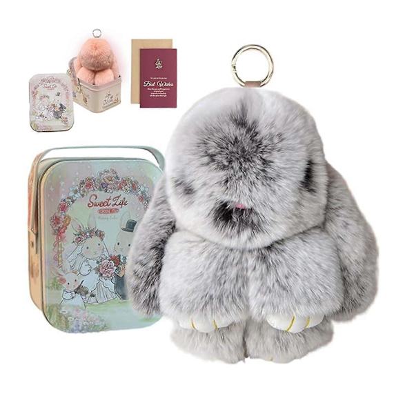 Bunnylulu Nyckelring, Bunny Lulu Nyckelring, Söt Kaninnyckelring med Elegant Ask, Kaninnyckelring Plysch (FMY) C