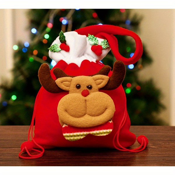 4 stk Julegaveposer med snor, Epleposer, Julegaveposer i 3D-design stoff, egnet for gaver, gaver og dekorasjoner Sup  (FMY) Apple bag set 2