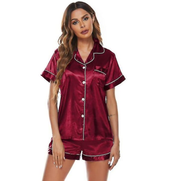 Satin Pyjamas, kortärmade nattkläder för kvinnor (FMY) red M